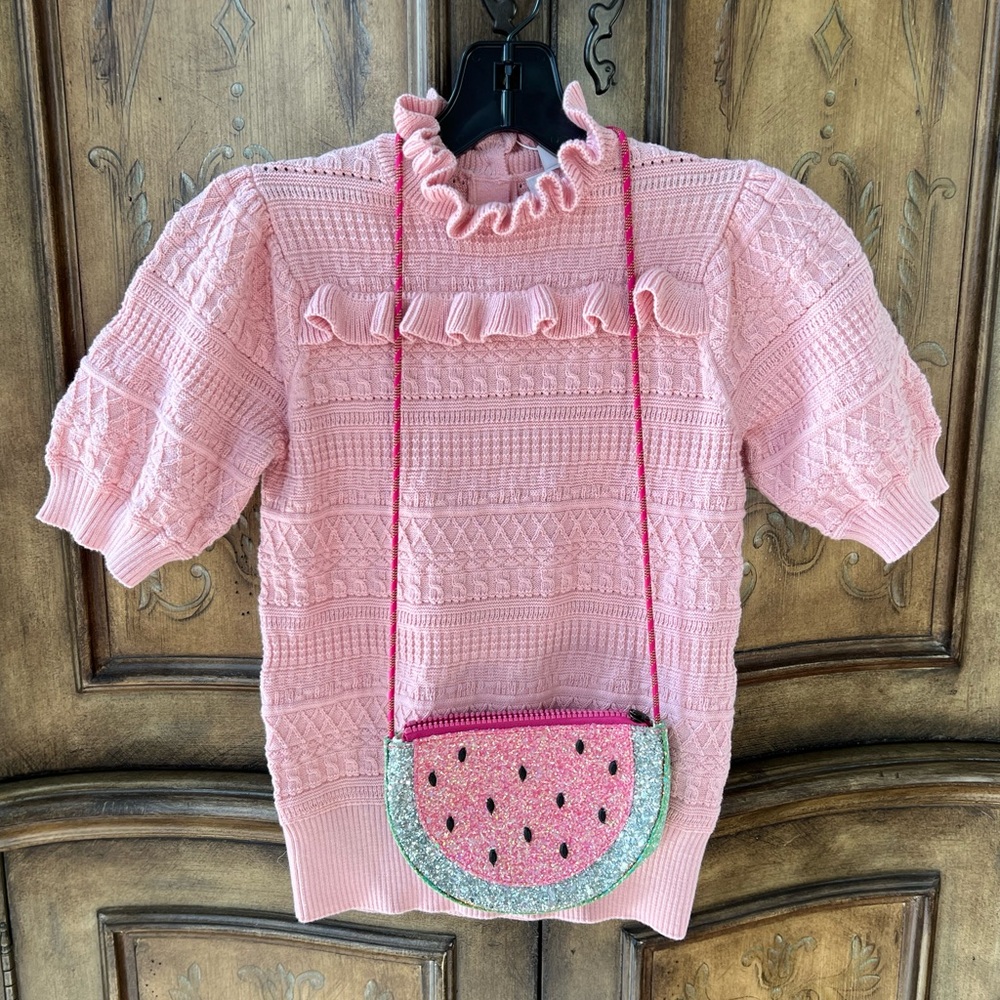 Janie&Jack NWT Girls Dusty Pink Ruffled Puff Short Sleeve Knit Top Sz 12
